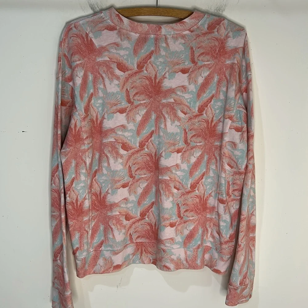 MONROW Tropical Palm Print Sweatshirt Size Small - Picture 2 of 16